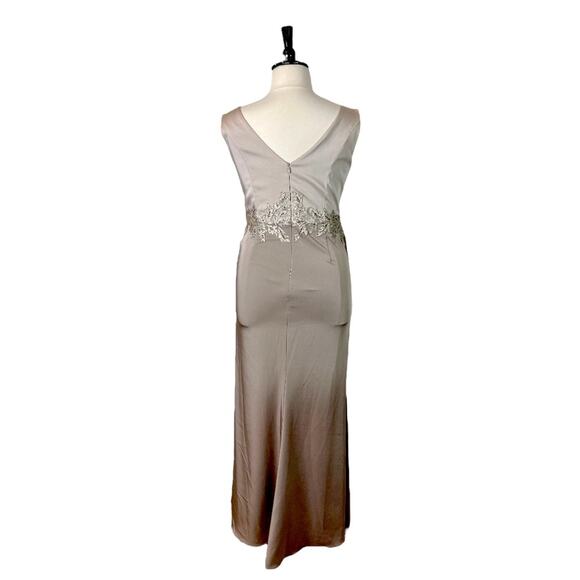 Cameron Blake Evening Gown Dress Sequins A-Line Women’s Champagne Latte Satin 14 - Picture 6 of 15